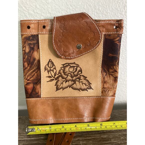 Vintage Boho Hand Tooled Leather Backpack Brown Floral Mexican Artisan Bag - Picture 5 of 13